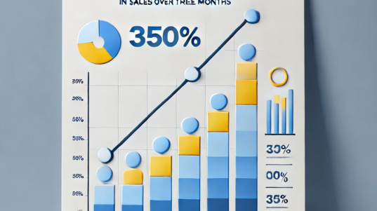 DALL·E 2025-02-18 14.40.08 - A minimalist, clean infographic-style illustration showing a 350% increase in sales for an online store selling children's products over three months