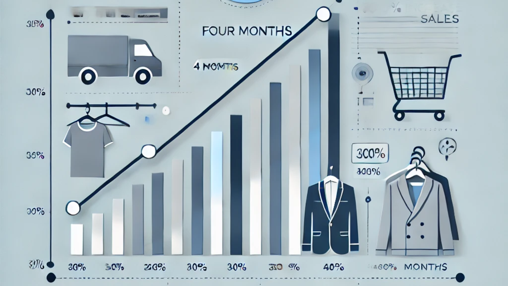 DALL·E 2025-02-18 14.45.35 - A minimalist, clean infographic-style illustration showing a 300% increase in sales for a clothing store over four months. The design should feature a